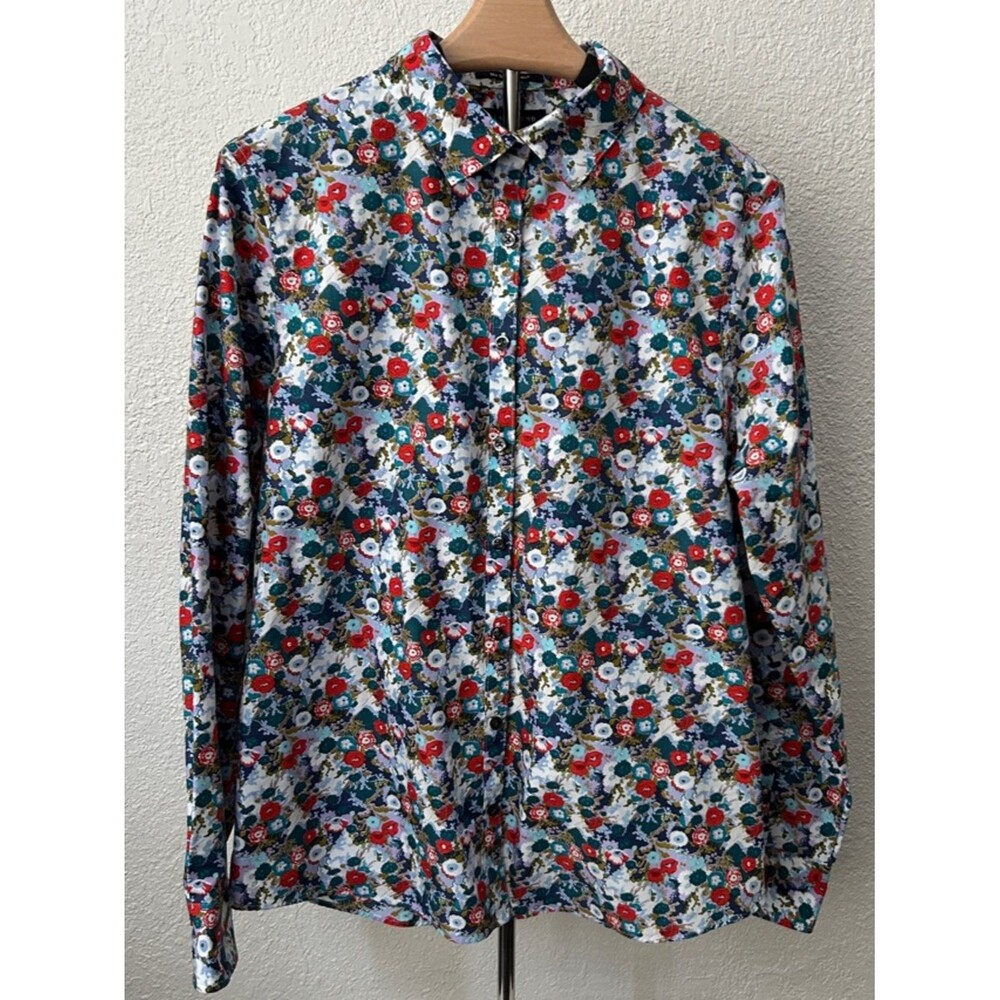 Lands’ End Women’s Size 12 Multicolor Floral Button-Down Shirt No iron